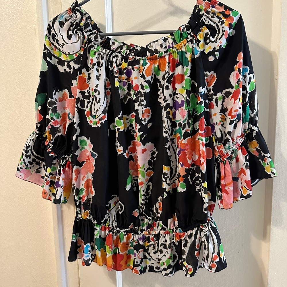 Ralph Lauren Black Floral Off/On-Shoulder Blouse